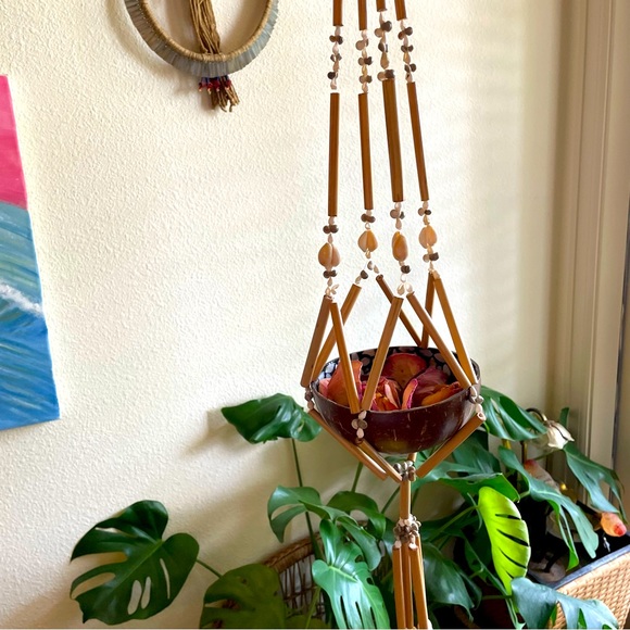 Seashell Bamboo Hanging Plant Holder Macrame Shell Braided Pot Hanger Boho - Picture 2 of 11